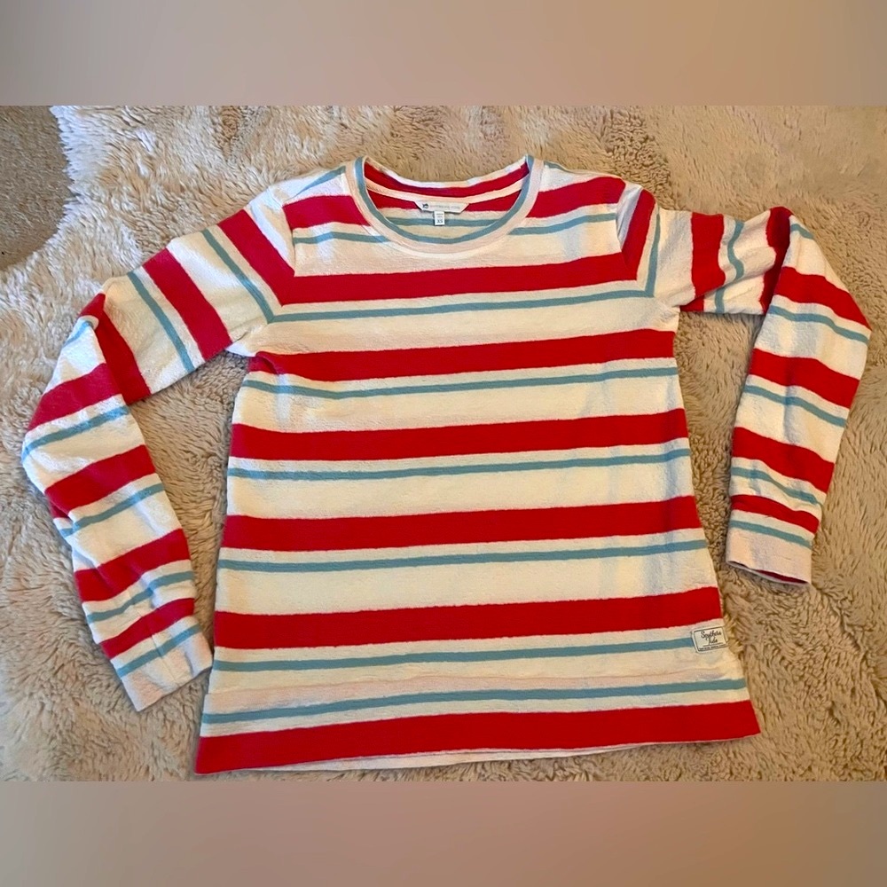Southern Tide Women’s XS Dark Pink Melon, Blue & White Striped Long Sleeve Shirt
